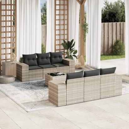 Set canapele de grădină cu perne, 7piese gri deschis poliratan GartenMobel Dekor