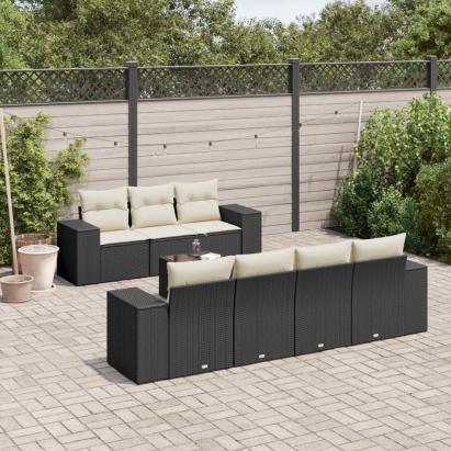Set mobilier de grădină cu perne, 8 piese, negru, poliratan GartenMobel Dekor