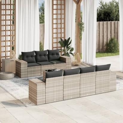 Set mobilier de grădină cu perne, 8 piese gri deschis poliratan GartenMobel Dekor