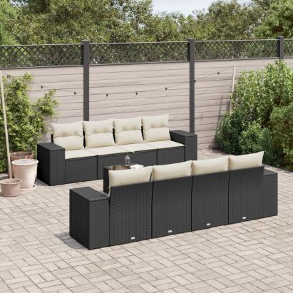 Set mobilier de grădină cu perne, 9 piese, negru, poliratan GartenMobel Dekor