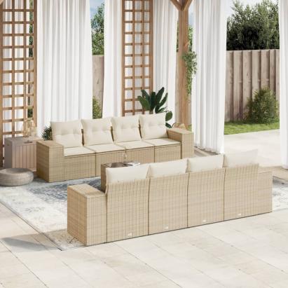 Set canapele de grădină, 9 piese, cu perne, bej, poliratan GartenMobel Dekor