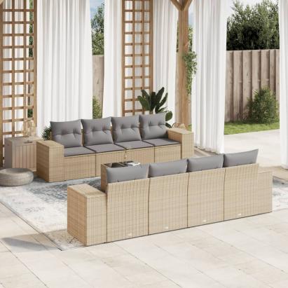 Set canapele de grădină, 9 piese, cu perne, bej, poliratan GartenMobel Dekor