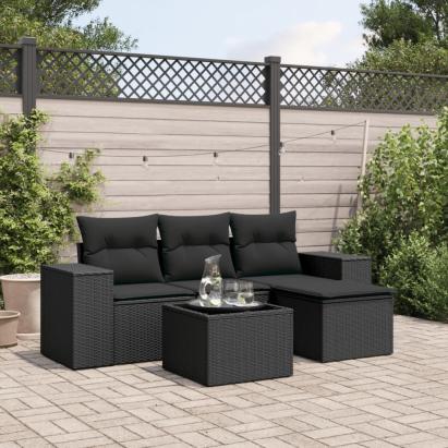 Set mobilier de grădină cu perne, 5 piese, negru, poliratan GartenMobel Dekor