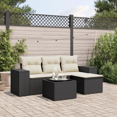 Set mobilier de grădină cu perne, 5 piese, negru, poliratan GartenMobel Dekor