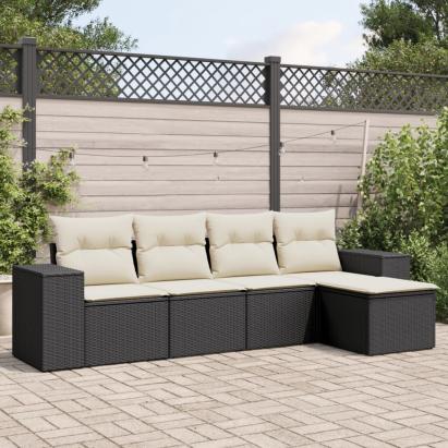 Set mobilier de grădină cu perne, 5 piese, negru, poliratan GartenMobel Dekor