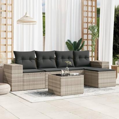 Set canapele de grădină cu perne, 6 piese gri deschis poliratan GartenMobel Dekor