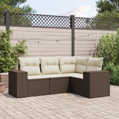 Set canapele de grădină, 4 piese, cu perne, maro poliratan maro GartenMobel Dekor