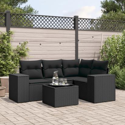 Set mobilier de grădină cu perne, 5 piese, negru, poliratan GartenMobel Dekor