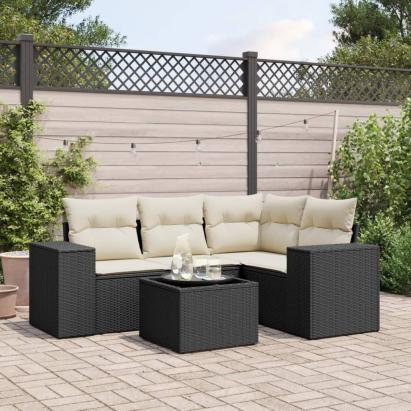 Set mobilier de grădină cu perne, 5 piese, negru, poliratan GartenMobel Dekor