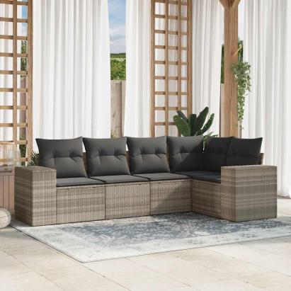 Set canapele de grădină cu perne, 5 piese gri deschis poliratan GartenMobel Dekor