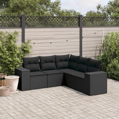 Set mobilier de grădină cu perne, 5 piese, negru, poliratan GartenMobel Dekor