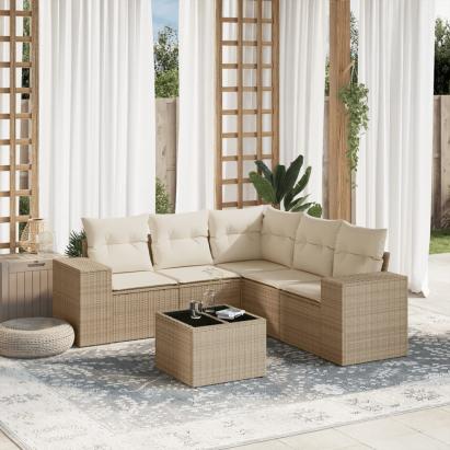 Set canapele de grădină cu perne, 6 piese, bej, poliratan GartenMobel Dekor