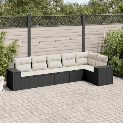 Set mobilier de grădină cu perne, 6 piese, negru, poliratan GartenMobel Dekor