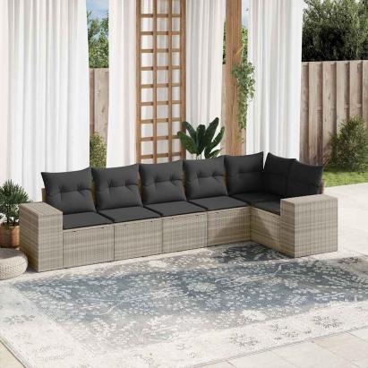 Set canapele de grădină cu perne, 6 piese gri deschis poliratan GartenMobel Dekor