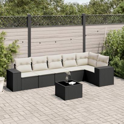 Set canapele de grădină cu perne, 7 piese, negru, poliratan GartenMobel Dekor