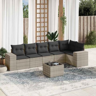 Set canapele de grădină cu perne, 7piese gri deschis poliratan GartenMobel Dekor