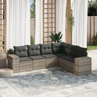 Set canapele de grădină cu perne, 6 piese gri deschis poliratan GartenMobel Dekor