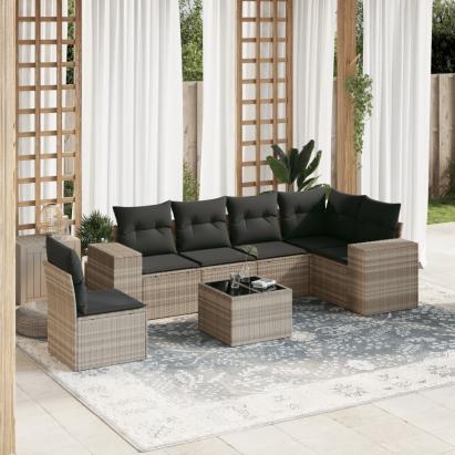Set canapele de grădină cu perne, 7piese gri deschis poliratan GartenMobel Dekor