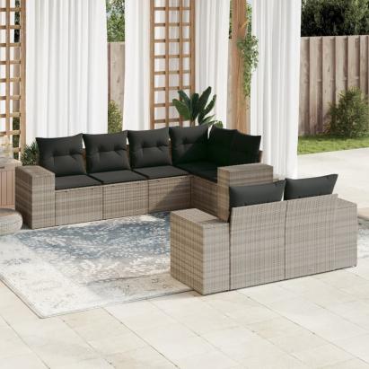 Set canapele de grădină cu perne, 7piese gri deschis poliratan GartenMobel Dekor