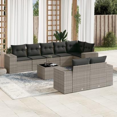 Set canapele de grădină, 9 piese, cu perne, gri, poliratan GartenMobel Dekor