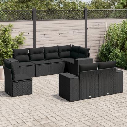Set mobilier de grădină cu perne, 8 piese, negru, poliratan GartenMobel Dekor