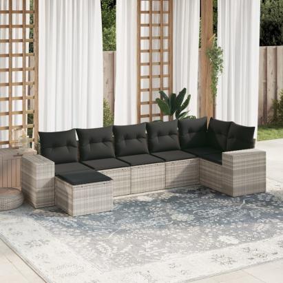 Set canapele de grădină cu perne, 7piese gri deschis poliratan GartenMobel Dekor