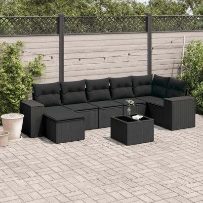 Set mobilier de grădină cu perne, 8 piese, negru, poliratan GartenMobel Dekor