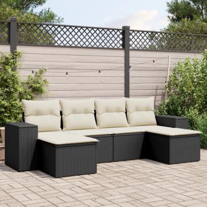 Set mobilier de grădină cu perne, 6 piese, negru, poliratan GartenMobel Dekor