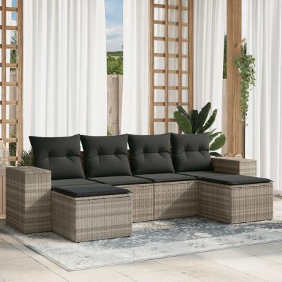 Set canapele de grădină cu perne, 6 piese gri deschis poliratan GartenMobel Dekor