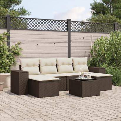 Set canapele de grădină cu perne, 7 piese, maro, poliratan GartenMobel Dekor