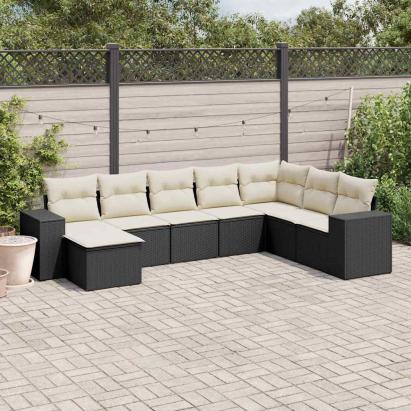 Set mobilier de grădină cu perne, 8 piese, negru, poliratan GartenMobel Dekor