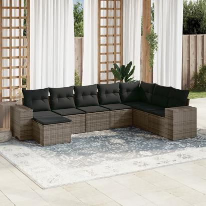 Set canapele de grădină cu perne, 8 piese, gri, poliratan GartenMobel Dekor