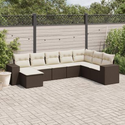 Set canapele de grădină cu perne, 8 piese, maro, poliratan GartenMobel Dekor