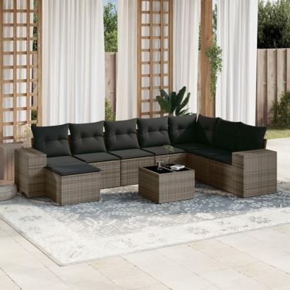 Set canapele de grădină, 9 piese, cu perne, gri, poliratan GartenMobel Dekor
