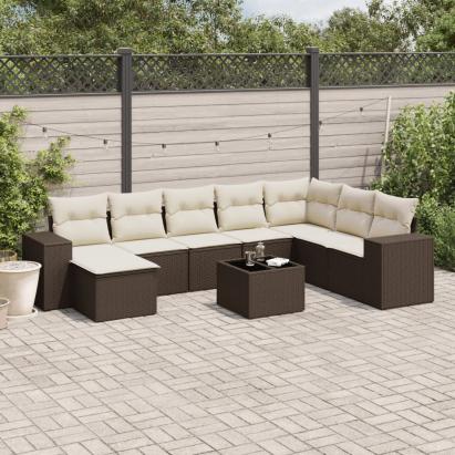 Set canapele de grădină cu perne, 9 piese, maro, poliratan GartenMobel Dekor