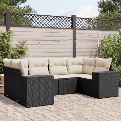 Set mobilier de grădină cu perne, 6 piese, negru, poliratan GartenMobel Dekor