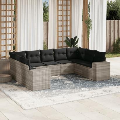 Set canapele de grădină cu perne, 9 piese gri deschis poliratan GartenMobel Dekor