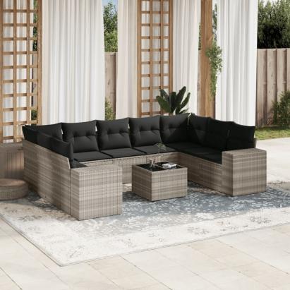 Set canapele de grădină cu perne 10 piese gri deschis poliratan GartenMobel Dekor