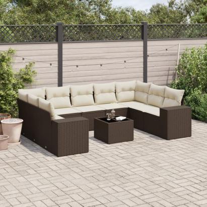Set canapele de grădină cu perne, 10 piese, maro, poliratan GartenMobel Dekor