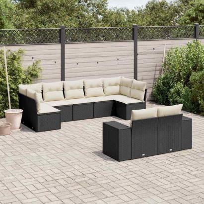 Set mobilier de grădină cu perne, 9 piese, negru, poliratan GartenMobel Dekor