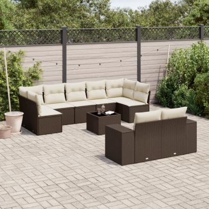 Set canapele de grădină cu perne, 10 piese, maro, poliratan GartenMobel Dekor