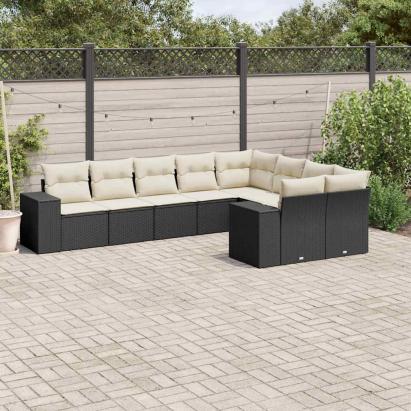Set mobilier de grădină cu perne, 9 piese, negru, poliratan GartenMobel Dekor