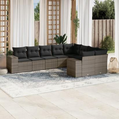 Set canapele de grădină, 9 piese, cu perne, gri, poliratan GartenMobel Dekor