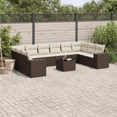 Set canapele de grădină cu perne, 11 piese, maro, poliratan GartenMobel Dekor