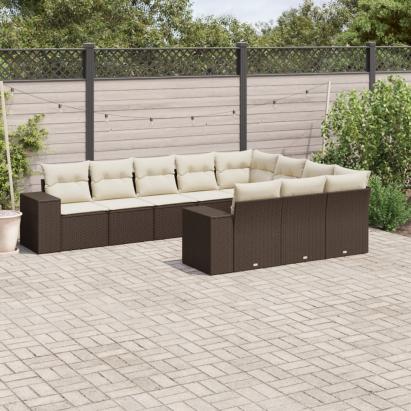 Set canapele de grădină cu perne, 10 piese, maro, poliratan GartenMobel Dekor