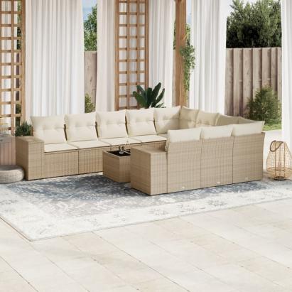 Set canapele de grădină cu perne, 11 piese, bej, poliratan GartenMobel Dekor