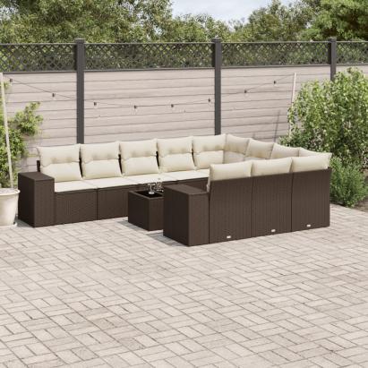 Set canapele de grădină cu perne, 11 piese, maro, poliratan GartenMobel Dekor