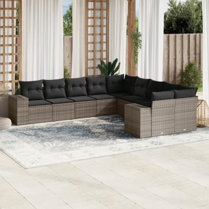 Set mobilier de grădină cu perne, 10 piese, gri, poliratan GartenMobel Dekor