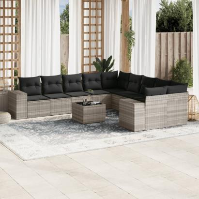 Set canapele de grădină cu perne, 11 piese, gri, poliratan GartenMobel Dekor