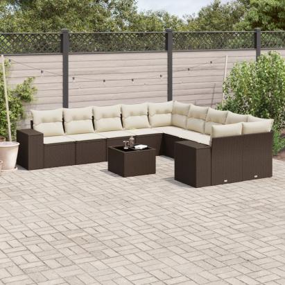 Set canapele de grădină cu perne, 11 piese, maro, poliratan GartenMobel Dekor